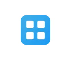 Blue square app icon with four white rounded-square tiles arranged in a 2x2 grid.
