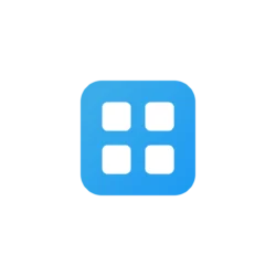 Blue square app icon with four white rounded-square tiles arranged in a 2x2 grid.