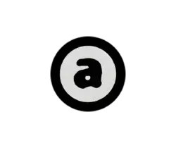 App icon: white circle with a black lowercase 'a' centered on a black background.