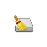 Broom sweeping over a trash can icon, signaling cleaning or emptying the trash.