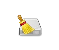 Broom sweeping over a trash can icon, signaling cleaning or emptying the trash.