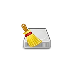 Broom sweeping over a trash can icon, signaling cleaning or emptying the trash.