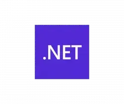 Purple square logo with white text reading ".NET" on a dark background