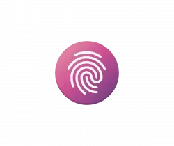 Circular purple gradient button featuring a white fingerprint icon, indicating fingerprint (biometric) authentication.