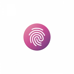 Circular purple gradient button featuring a white fingerprint icon, indicating fingerprint (biometric) authentication.
