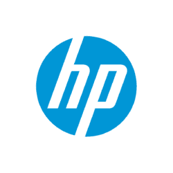 HP brand logo on a blue circular background.