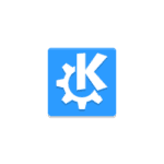 KDE logo: blue rounded square with a white gear and a white 'K' inside.