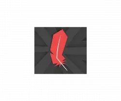 Red crystal shard icon on a dark geometric background, centered.