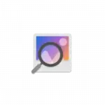 Icon of a photo in a square with a magnifying glass, indicating image search.