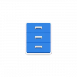 Blue three-drawer filing cabinet icon.