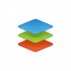 Icon of three stacked diamond layers in blue, green, and orange.