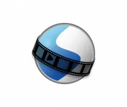 Blue and white globe with a film strip wrapped around it on a black background.