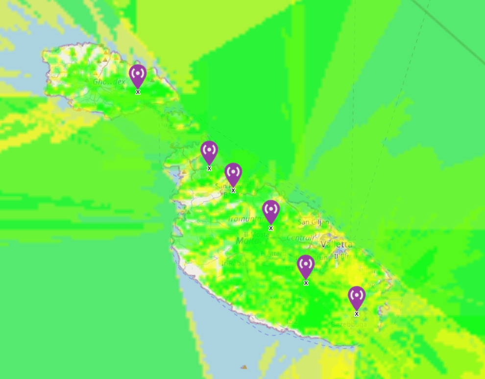 proposed map of nodes in malta and goxo with estimated coverage (1) - Open Source Society Malta
