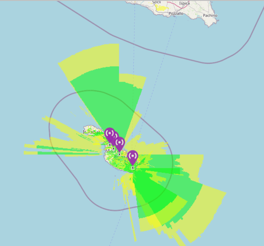 proposed map of nodes in malta and goxo with estimated coverage (2) - Open Source Society Malta