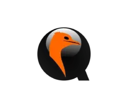 Brand logo: orange stylized bird head on a dark background with a gray circular accent behind it.