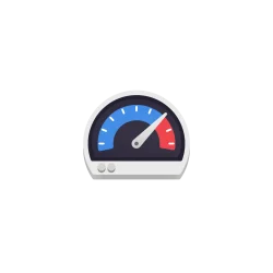 Circular performance gauge icon showing safe (blue) to critical (red) zones with a needle