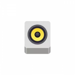Speaker icon on a gray rectangular device representing audio output or volume control.