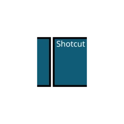Shotcut logo featuring two teal rectangles with the word 'Shotcut' on a black background.