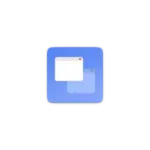 Blue rounded-square app icon with two overlapping white windows on a blue background.