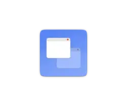 Blue rounded-square app icon with two overlapping white windows on a blue background.