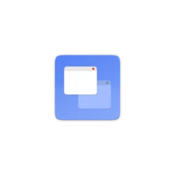 Blue rounded-square app icon with two overlapping white windows on a blue background.