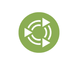 Green circular button with a repeat/loop icon (arrows forming a circle)