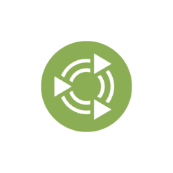 Green circular button with a repeat/loop icon (arrows forming a circle)