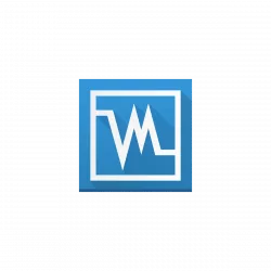 Logo: blue square with white, stylized 'WM' initials inside a lighter frame.