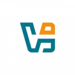 Logo featuring a teal and orange geometric monogram, forming a stylized 'V' and 'A' shape for branding purposes