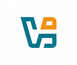 Logo featuring a teal and orange geometric monogram, forming a stylized 'V' and 'A' shape for branding purposes