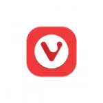 Vivaldi browser app icon: red rounded square with a white circle containing a red V shape