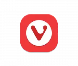 Vivaldi browser app icon: red rounded square with a white circle containing a red V shape