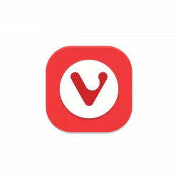 Vivaldi browser app icon: red rounded square with a white circle containing a red V shape