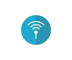 Blue circular button featuring a white Wi‑Fi signal icon