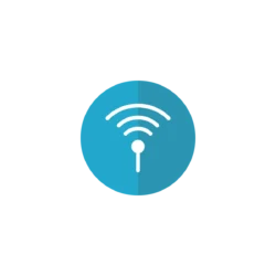 Blue circular button featuring a white Wi‑Fi signal icon