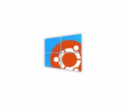 Ubuntu logo inside a blue Windows-style tile on a black background.