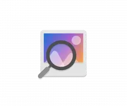 Icon of a photo in a square with a magnifying glass, indicating image search.